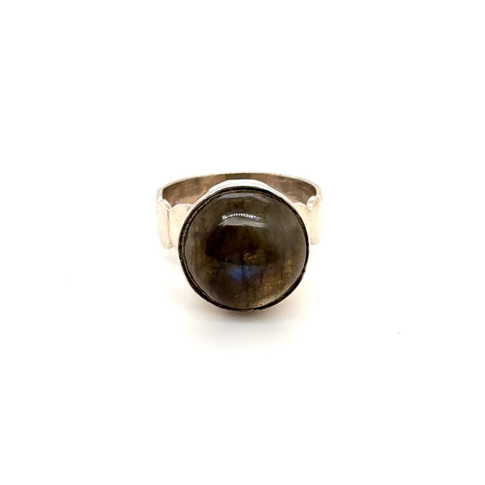 Sterling Silver Labradorite Cabochon Ring Size 7 Round Blue Flash Artisan 5.8g